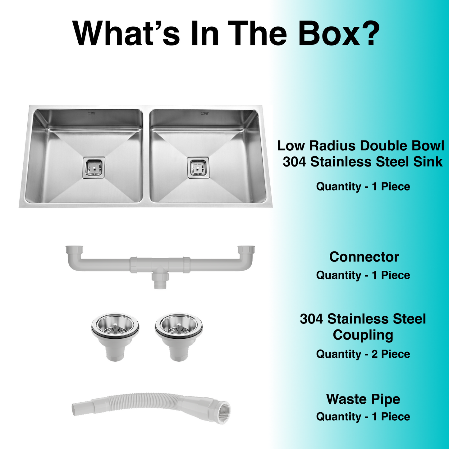 Diamond Cut Low Radius Double Bowl 304 Grade Kitchen Sink (45" x 20" x 10")