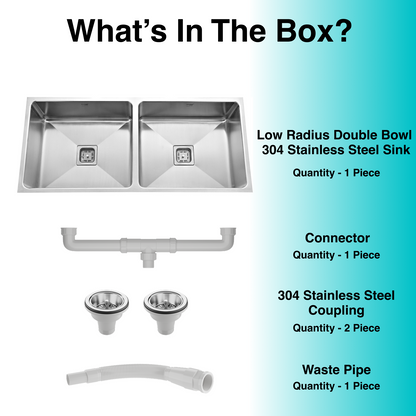 Diamond Cut Low Radius Double Bowl 304 Grade Kitchen Sink (45" x 20" x 10")