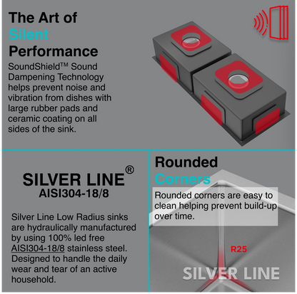 Diamond Cut Low Radius Double Bowl 304 Grade Kitchen Sink (45" x 20" x 10")
