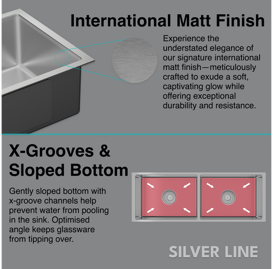 Diamond Cut Low Radius Double Bowl 304 Grade Kitchen Sink (45" x 20" x 10")