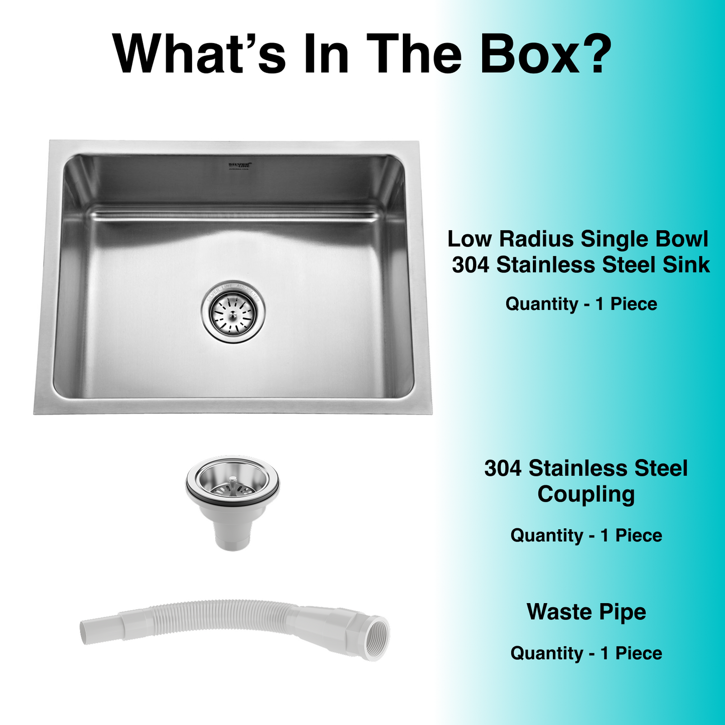 Low Radius With Single Bowl 304 Grade Kitchen Sink (24" x 18" x 10")