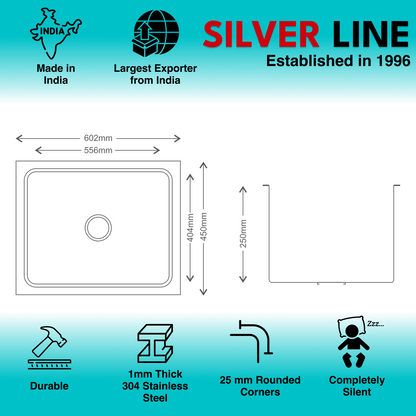 Low Radius With Single Bowl 304 Grade Kitchen Sink (24" x 18" x 10")