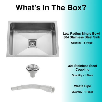 Diamond Cut Low Radius Single Bowl 304 Grade Kitchen Sink (24" x 18" x 10")