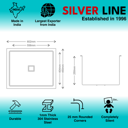 Diamond Cut Low Radius Single Bowl 304 Grade Kitchen Sink (24" x 18" x 10")