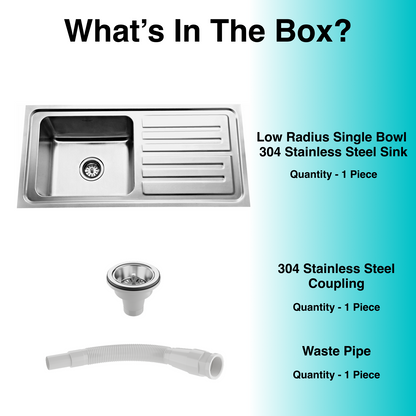 Low Radius Single Bowl With Drainboard 304 Grade Kitchen Sink (37" x 18" x 9")