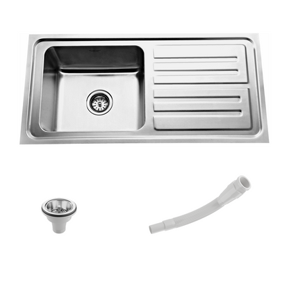 Low Radius Single Bowl With Drainboard 304 Grade Kitchen Sink (37" x 18" x 9")