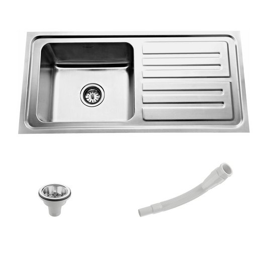 Low Radius Single Bowl With Drainboard 304 Grade Kitchen Sink (37" x 18" x 9")
