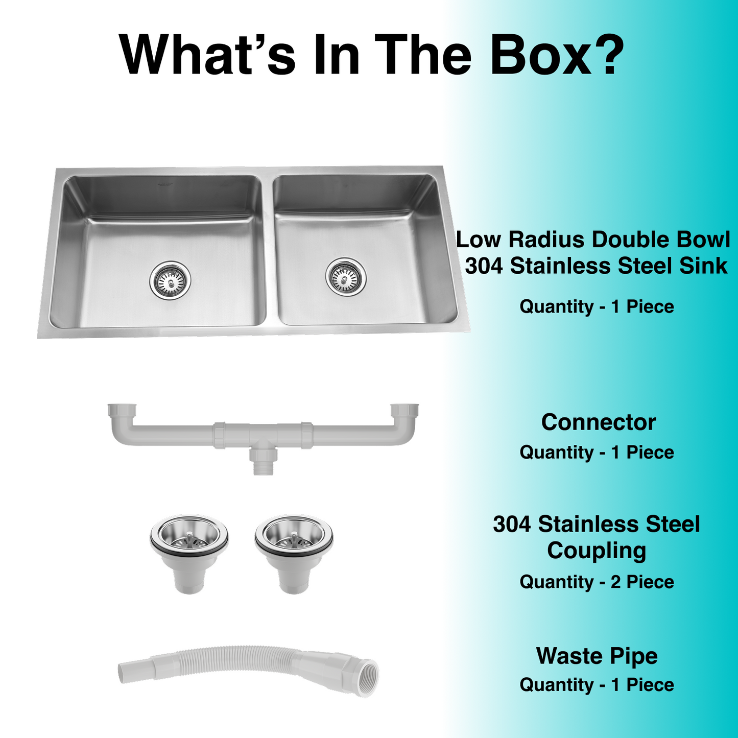 Low Radius Double Bowl 304 Grade Kitchen Sink (37" x 18" x 9")