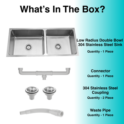 Low Radius Double Bowl 304 Grade Kitchen Sink (37" x 18" x 9")