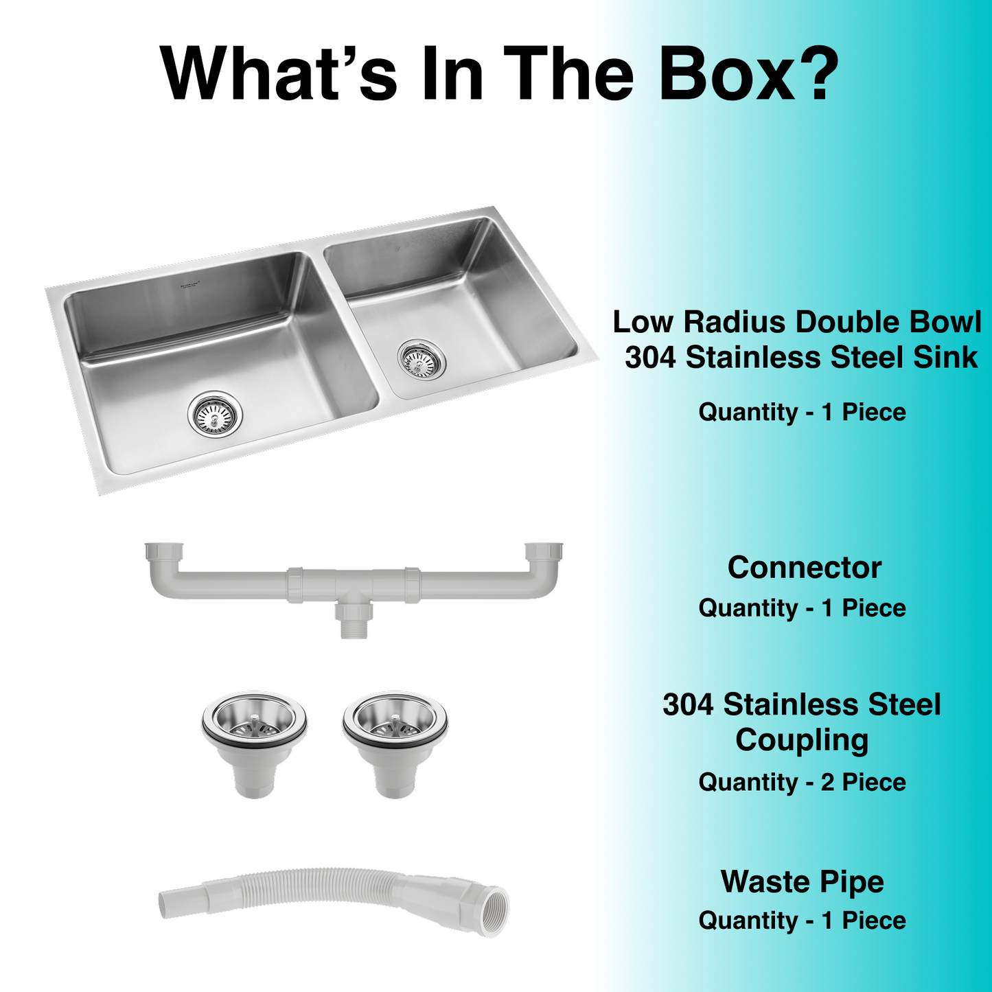 Low Radius Double Bowl 304 Grade Kitchen Sink (40" x 18" x 9")