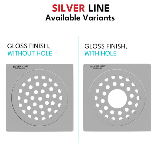 Square Floor Drain (Round Cutout) with Cockroach Trap (5" x 5") | SS 304 | Gloss Finish | For Bathroom, Kitchen, Balcony - Silver Line