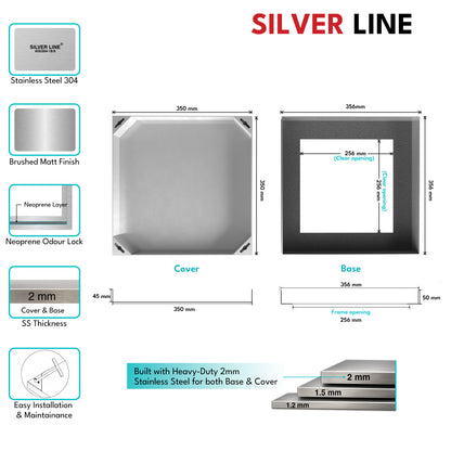 Recessed Manhole Cover (14" x 14") | SS 304 - Heavy Duty with Tile/Marble Insert for Indoor & Outdoor Use - Silver Line