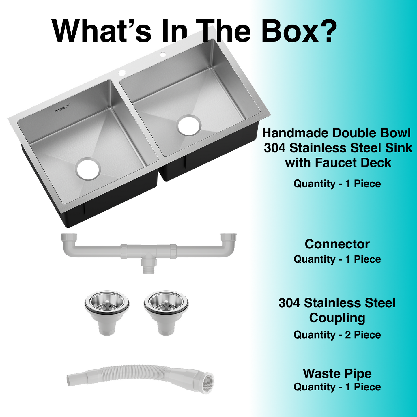 Handmade Double Bowl with Faucet Deck 304 Grade Kitchen Sink (34" x 20" x 9")