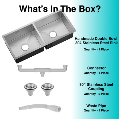 Handmade Double Bowl 304 Grade Kitchen Sink (37" x 18" x 9")