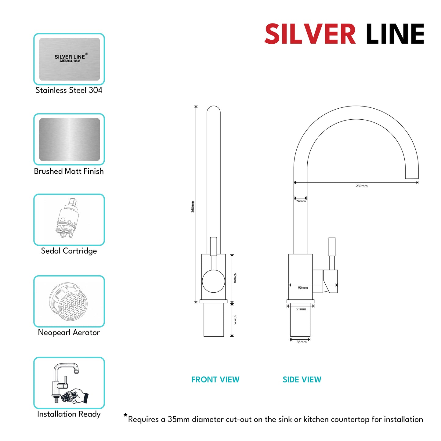Kitchen Sink Mixture Faucet - Silver Line