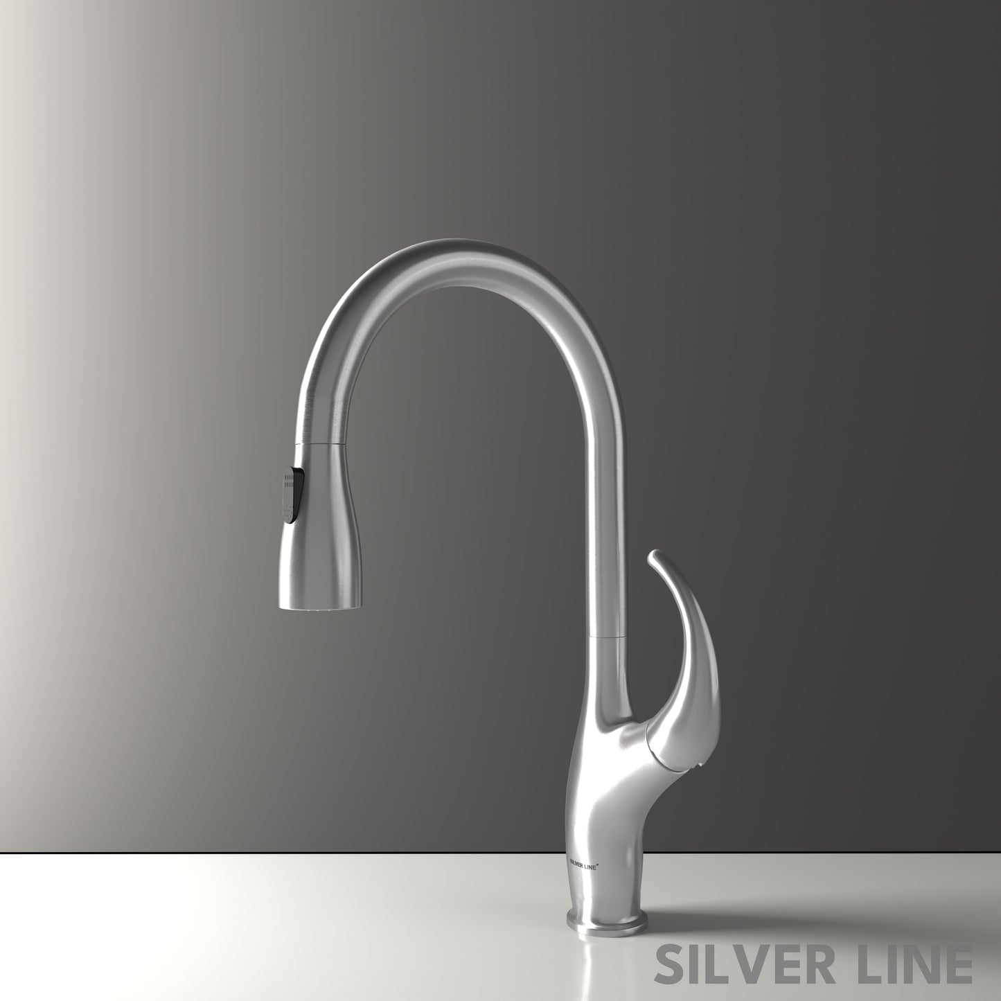 Swan Neck Pull-Down Kitchen Sink Faucet with Two-Function Spray Head - Silver Line