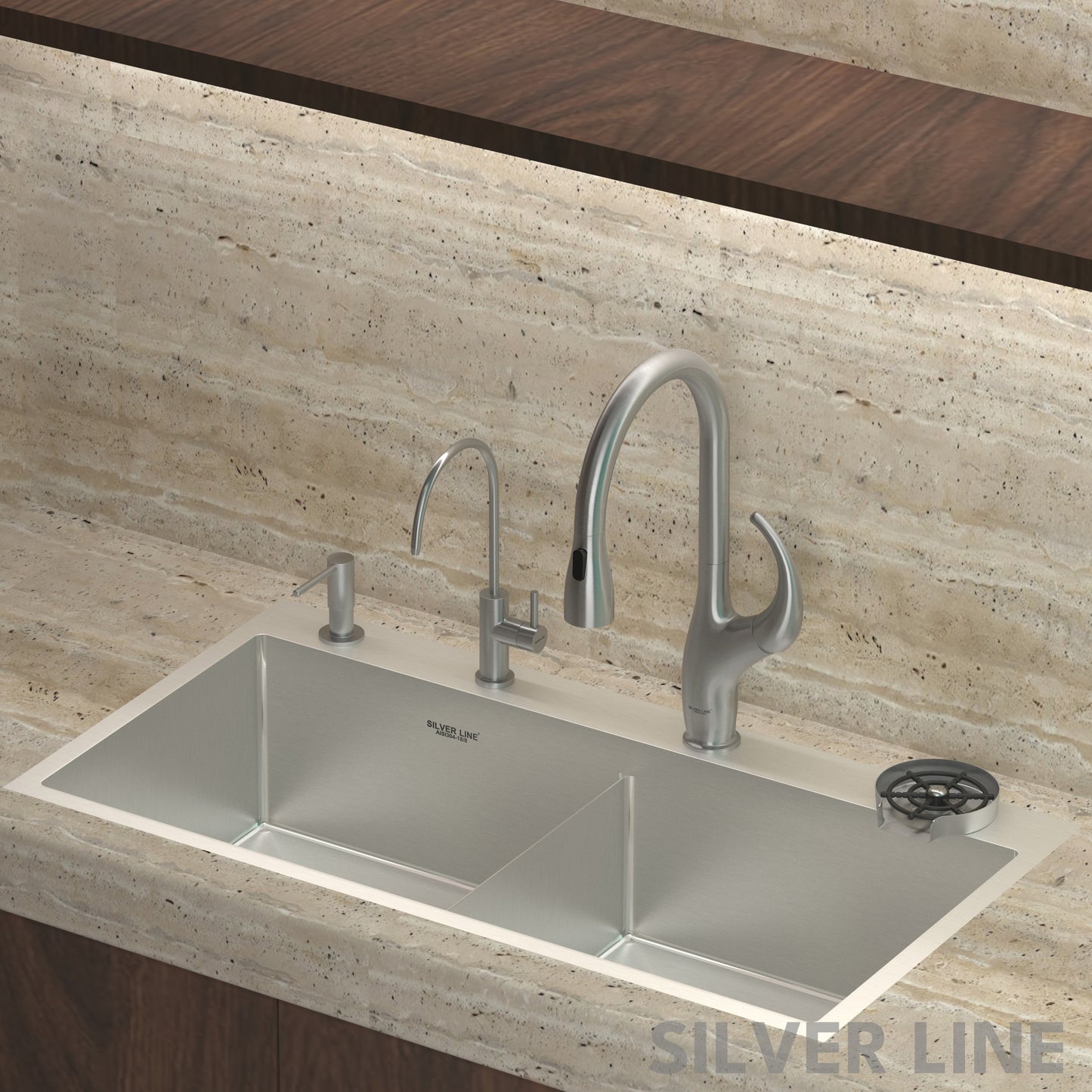 Swan Neck Pull-Down Kitchen Sink Faucet with Two-Function Spray Head - Silver Line