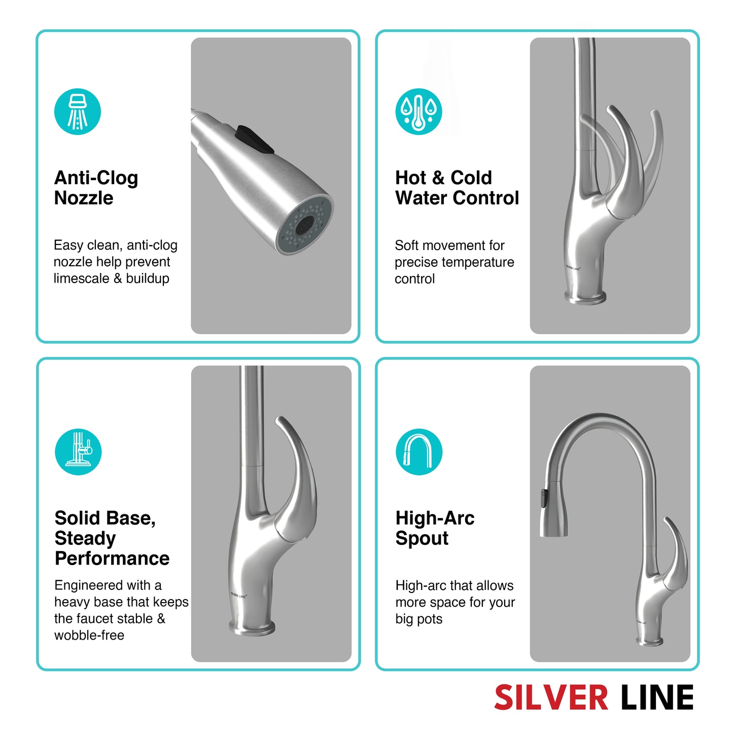 Swan Neck Pull-Down Kitchen Sink Faucet with Two-Function Spray Head - Silver Line
