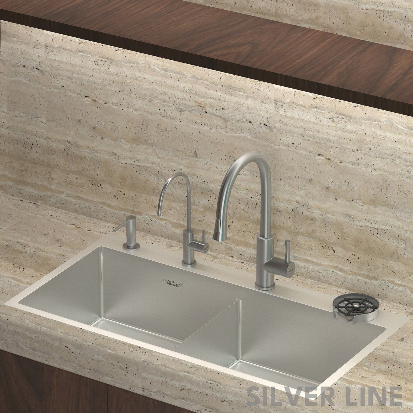Gooseneck Pull-Down Kitchen Sink Faucet with Two-Function Spray Head - Silver Line