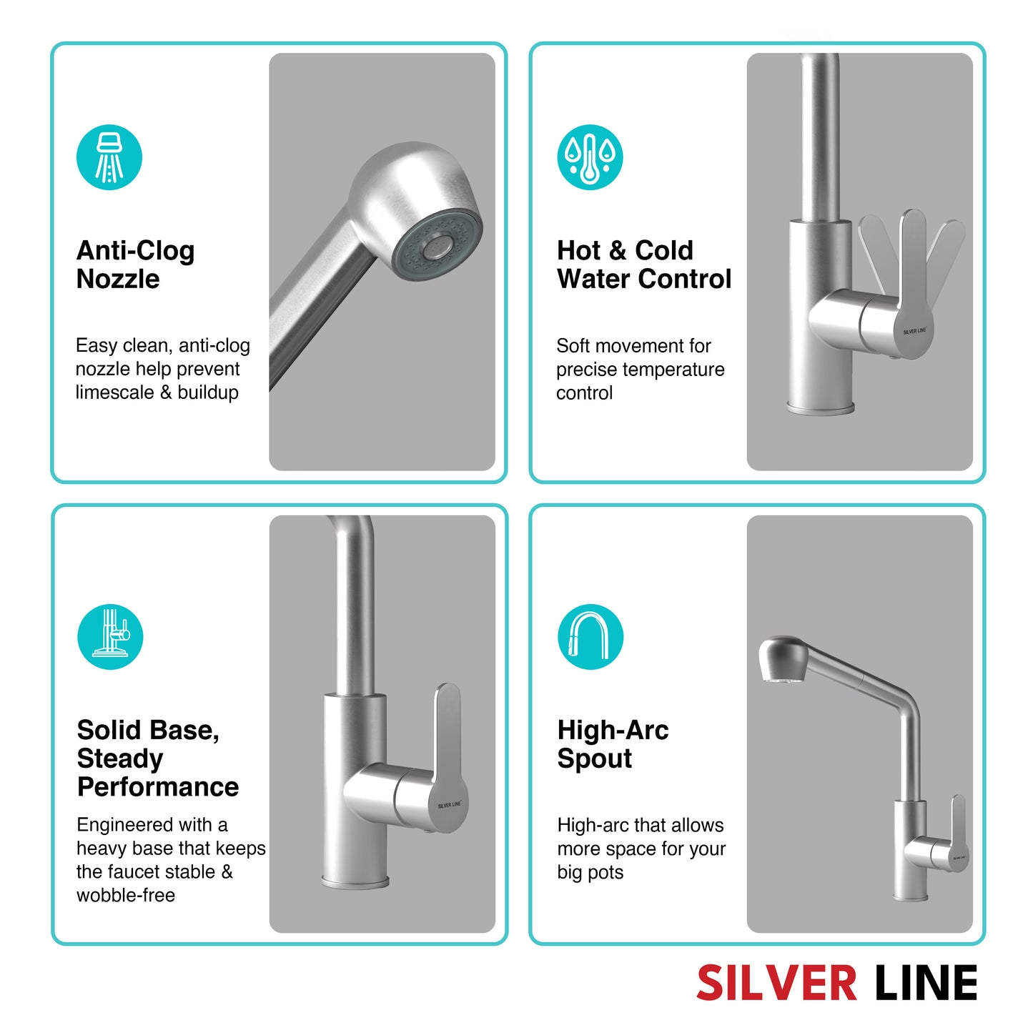 Pull-Out Kitchen Sink Faucet with Two-Function Spray Head - Silver Line