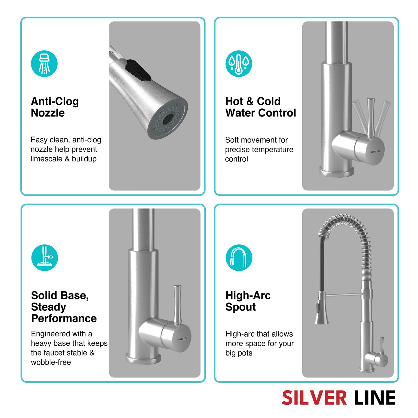 Spiral Coil High-arc Pull-Down Kitchen Sink Faucet with Two-Function Spray Head - Silver Line
