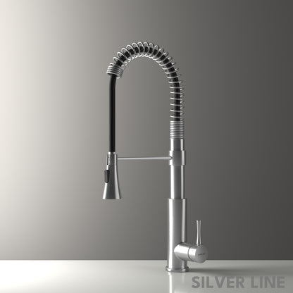 Spiral Coil High-arc Pull-Down Kitchen Sink Faucet with Two-Function Spray Head - Silver Line