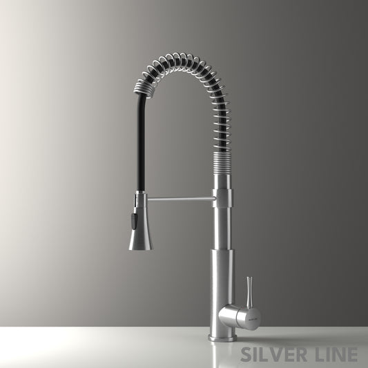 Spiral Coil High-arc Pull-Down Kitchen Sink Faucet with Two-Function Spray Head - Silver Line