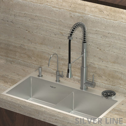 Spiral Coil High-arc Pull-Down Kitchen Sink Faucet with Two-Function Spray Head - Silver Line