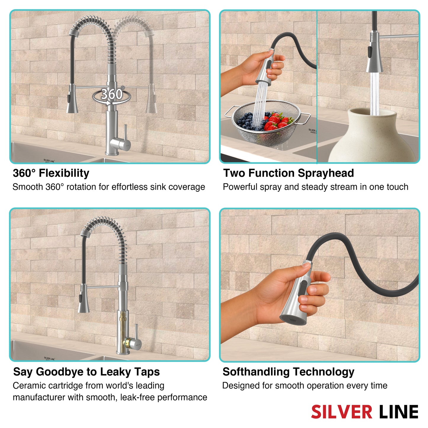 Spiral Coil High-arc Pull-Down Kitchen Sink Faucet with Two-Function Spray Head - Silver Line