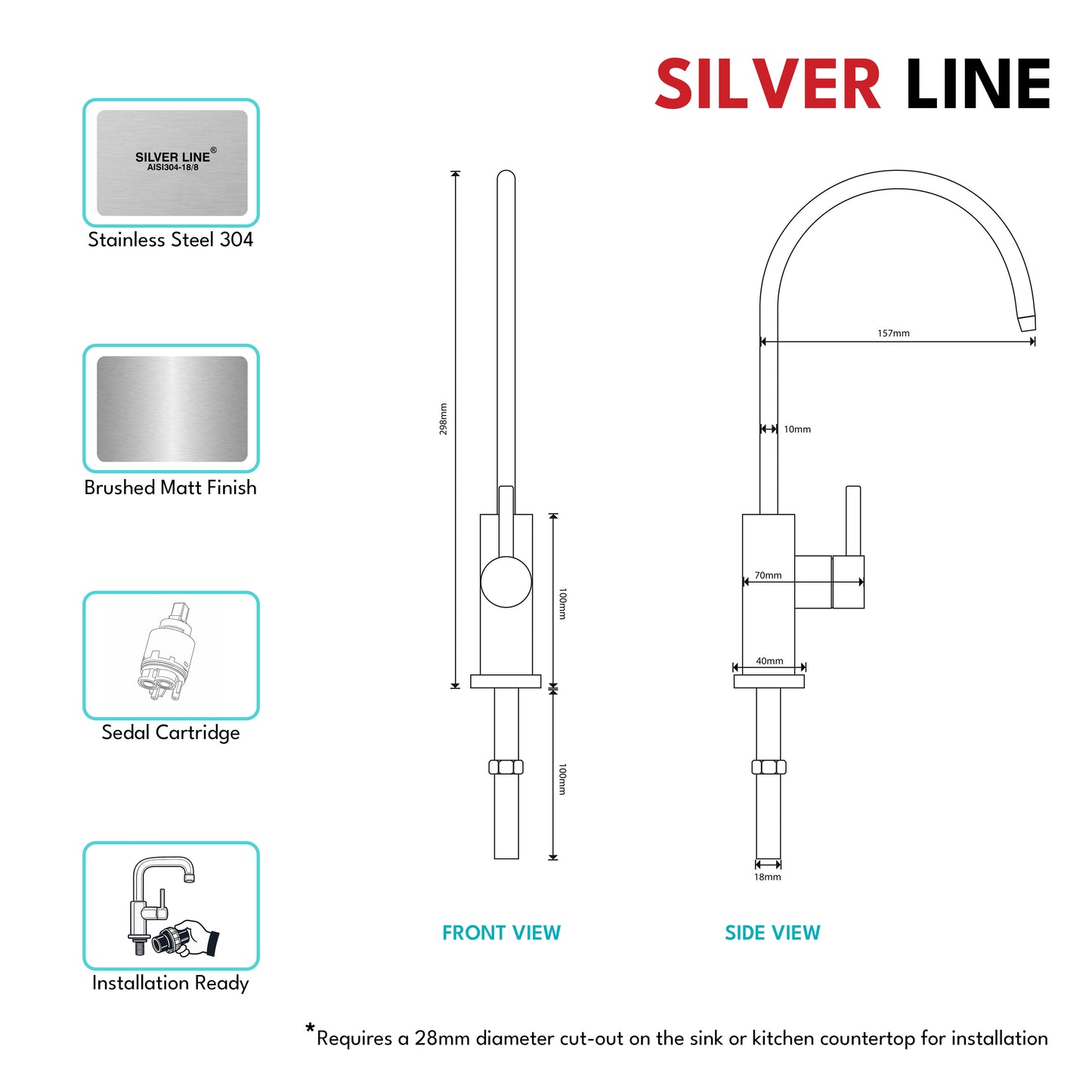 RO Fresh Water Kitchen Sink Faucet - Silver Line