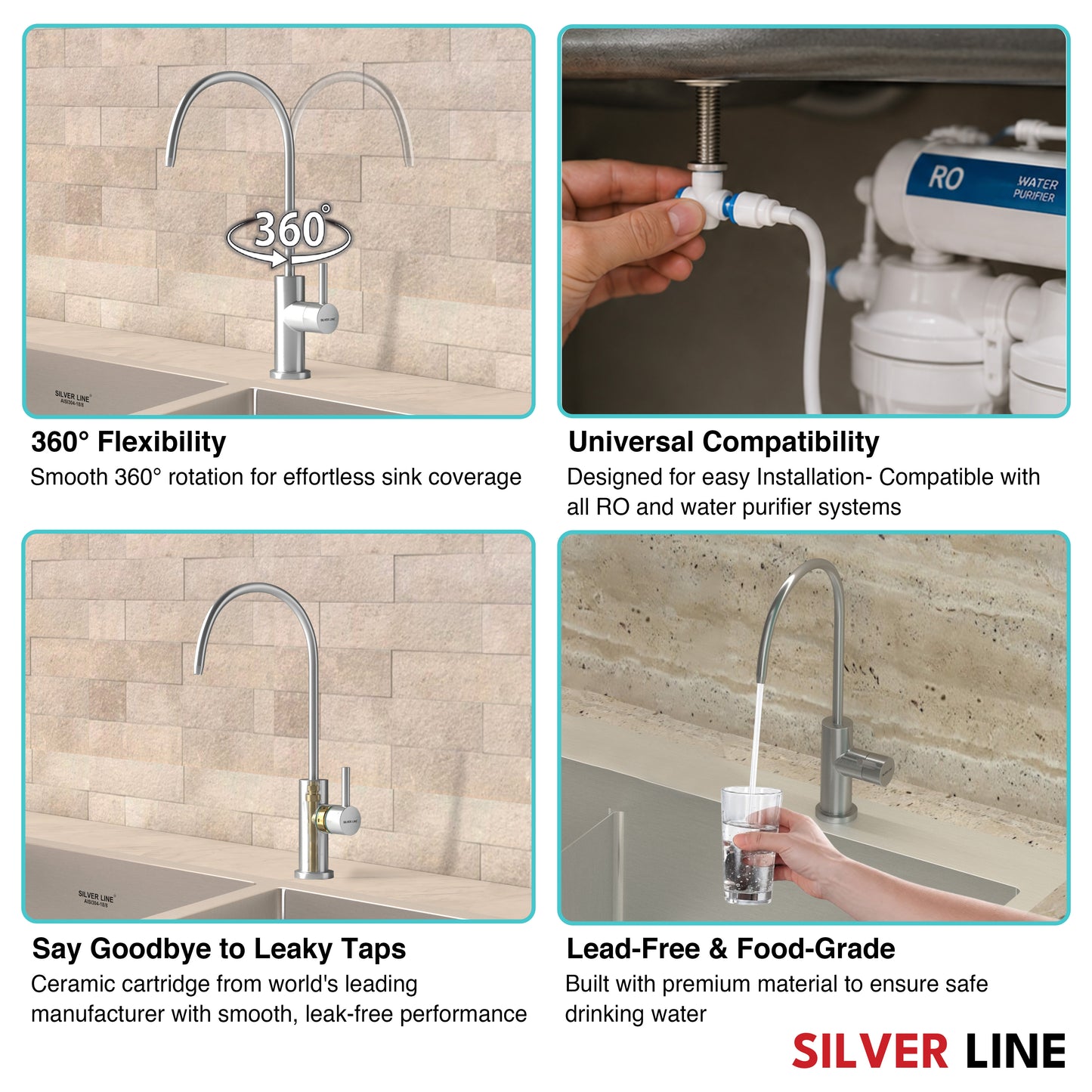 RO Fresh Water Kitchen Sink Faucet - Silver Line