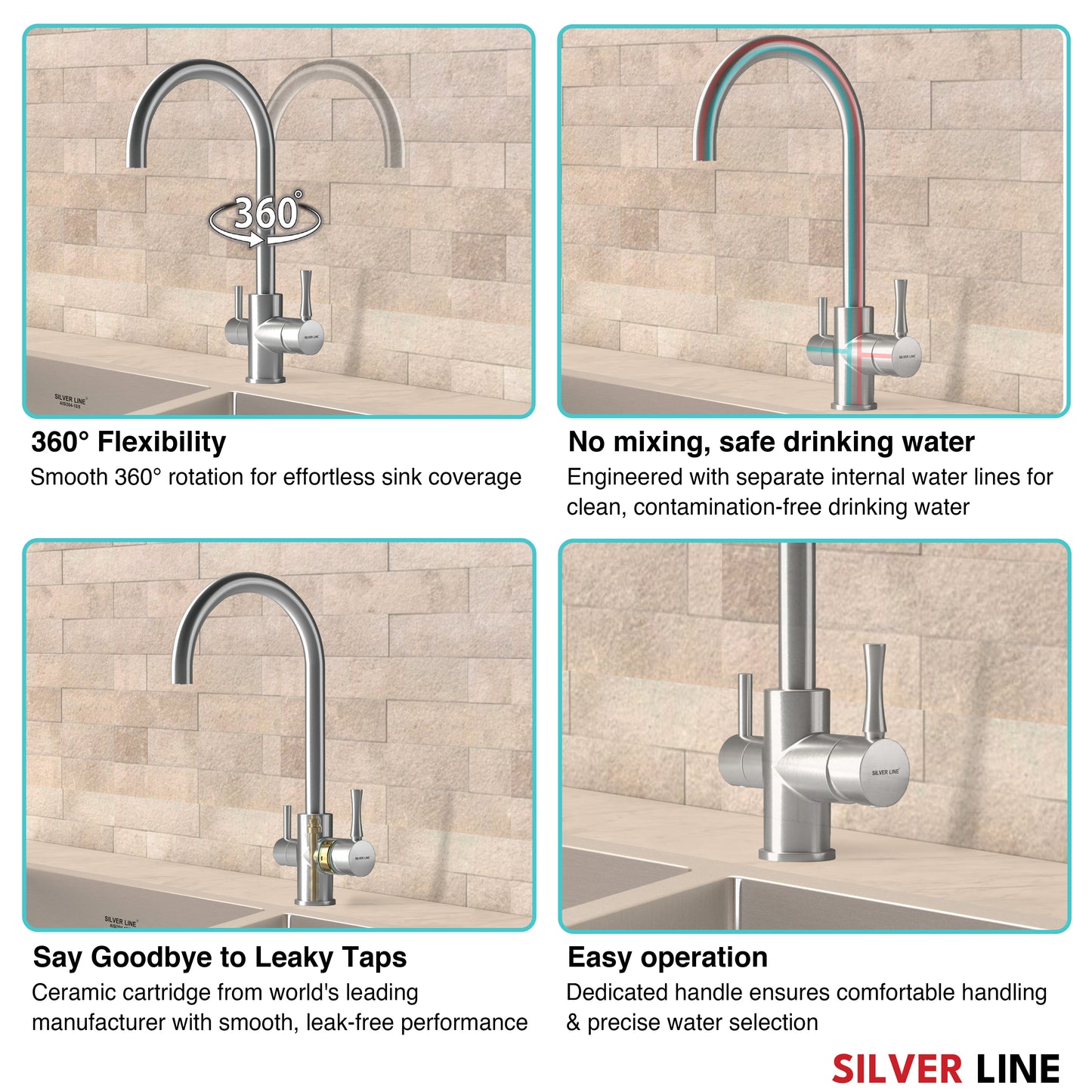 3 in 1 RO and Mixture Kitchen Sink Faucet - Silver Line