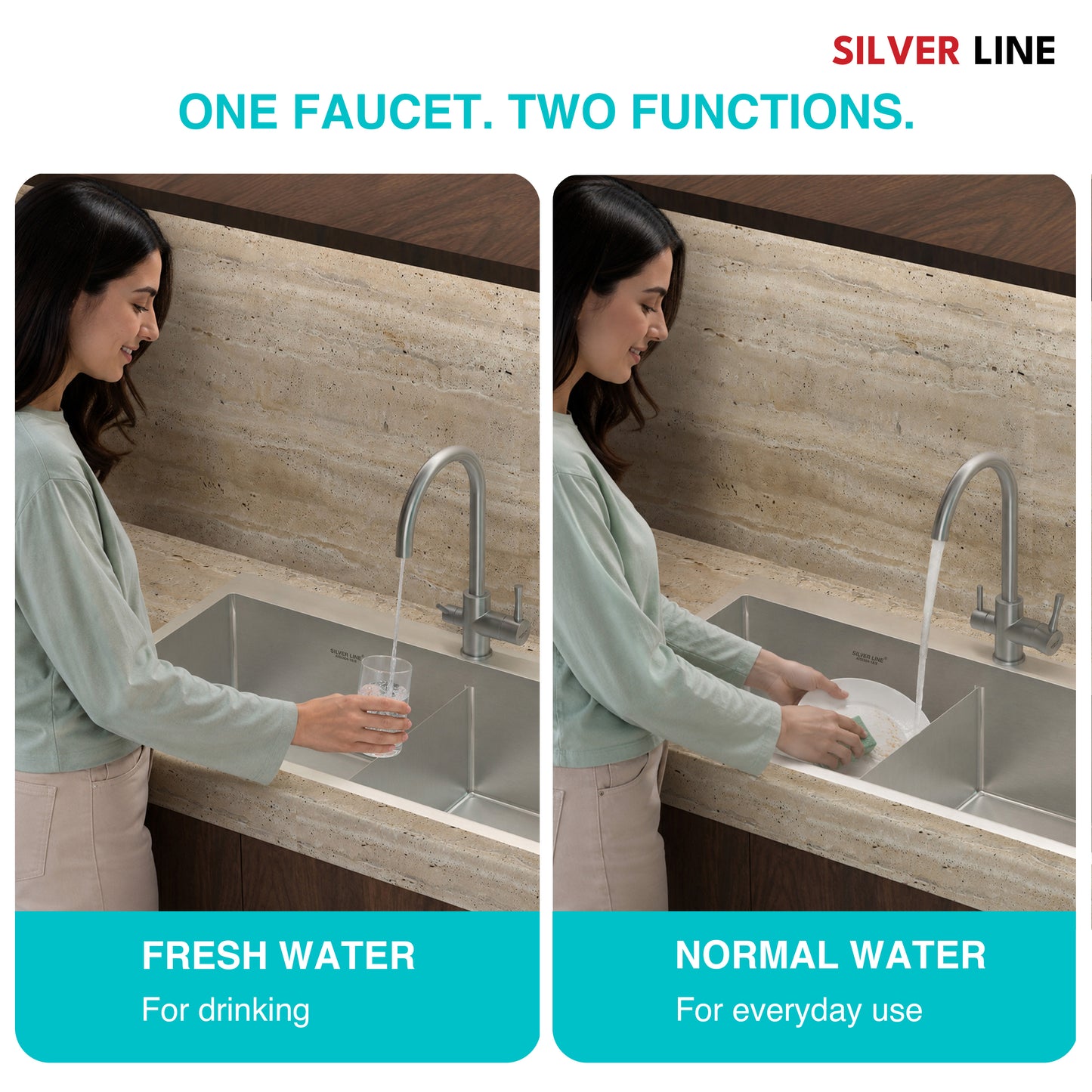 3 in 1 RO and Mixture Kitchen Sink Faucet - Silver Line