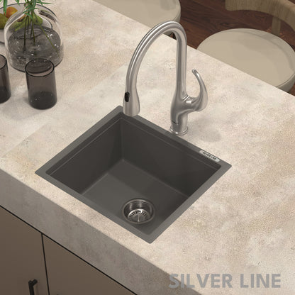 German Quartz Single Bowl Kitchen Sink - Slate (18" x 16" x 8")