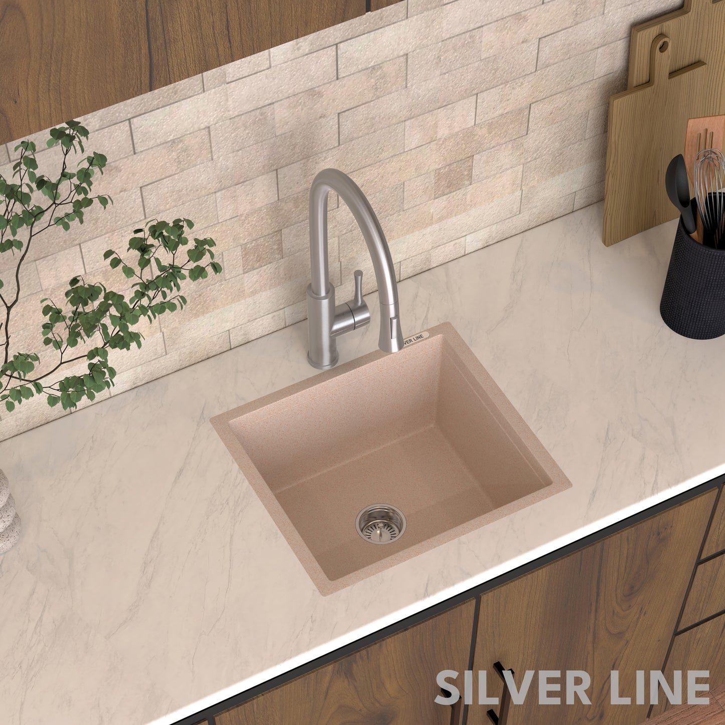 German Quartz Single Bowl Kitchen Sink - Cornflakes (18" x 16" x 8")
