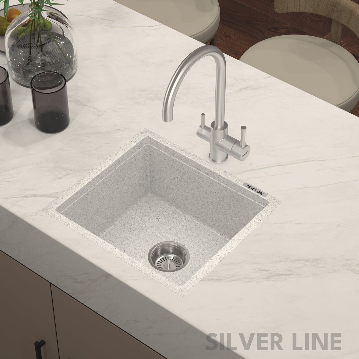 German Quartz Single Bowl Kitchen Sink - Crater (18" x 16" x 8")