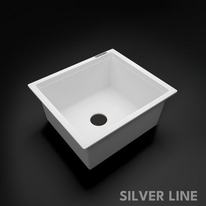 German Quartz Single Bowl Kitchen Sink - Snow White (18" x 16" x 8")