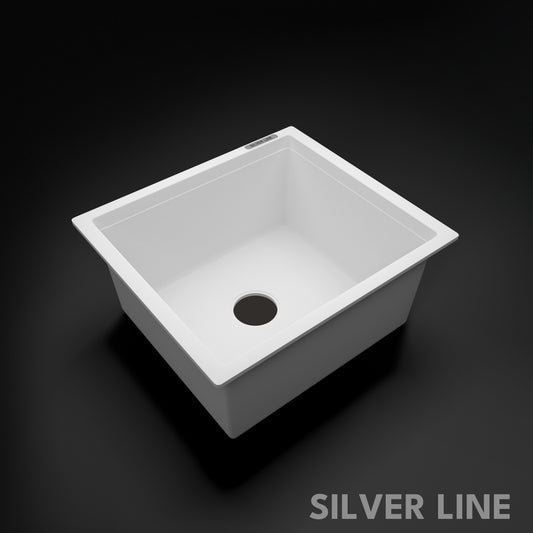 German Quartz Single Bowl Kitchen Sink - Snow White (18" x 16" x 8")