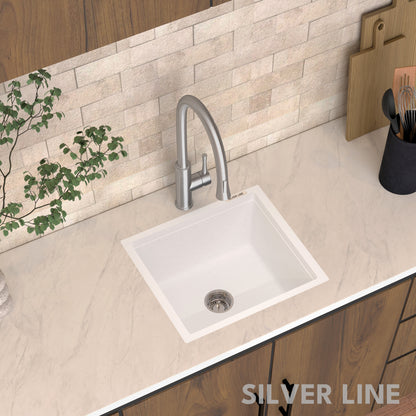 German Quartz Single Bowl Kitchen Sink - Snow White (18" x 16" x 8")