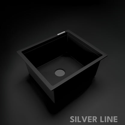 German Quartz Single Bowl Kitchen Sink - Midnight Black (18" x 16" x 8")
