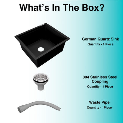 German Quartz Single Bowl Kitchen Sink - Midnight Black (18" x 16" x 8")