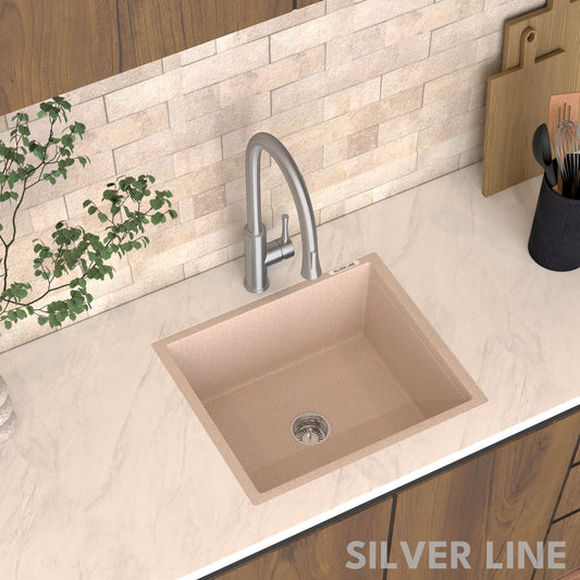 German Quartz Single Bowl Kitchen Sink - Cornflakes (21" x 18" x 8")