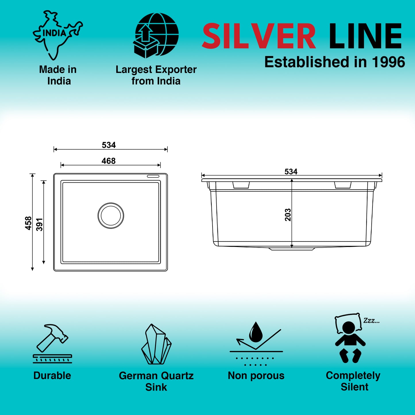 German Quartz Single Bowl Kitchen Sink - Ivory (21" x 18" x 8")
