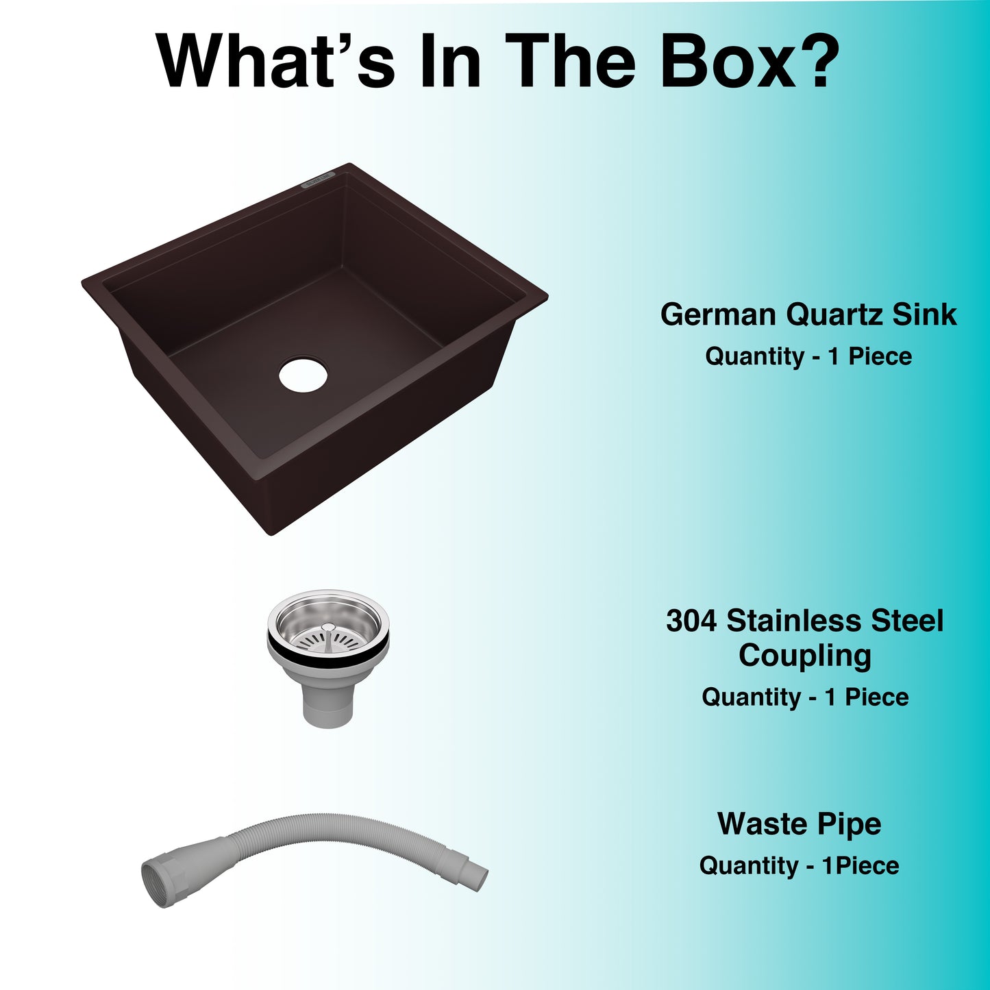 German Quartz Single Bowl Kitchen Sink - Coffee (21" x 18" x 8")