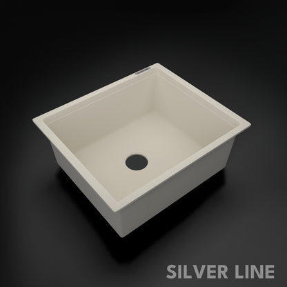 German Quartz Single Bowl Kitchen Sink - Ivory (21" x 18" x 8")