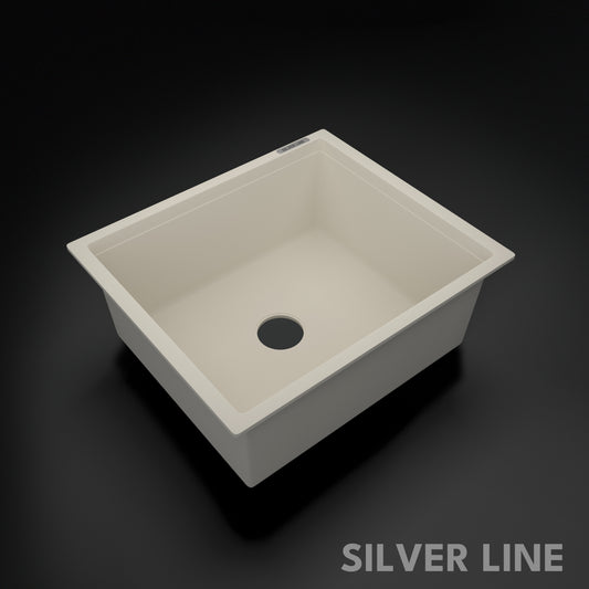 German Quartz Single Bowl Kitchen Sink - Ivory (21" x 18" x 8")