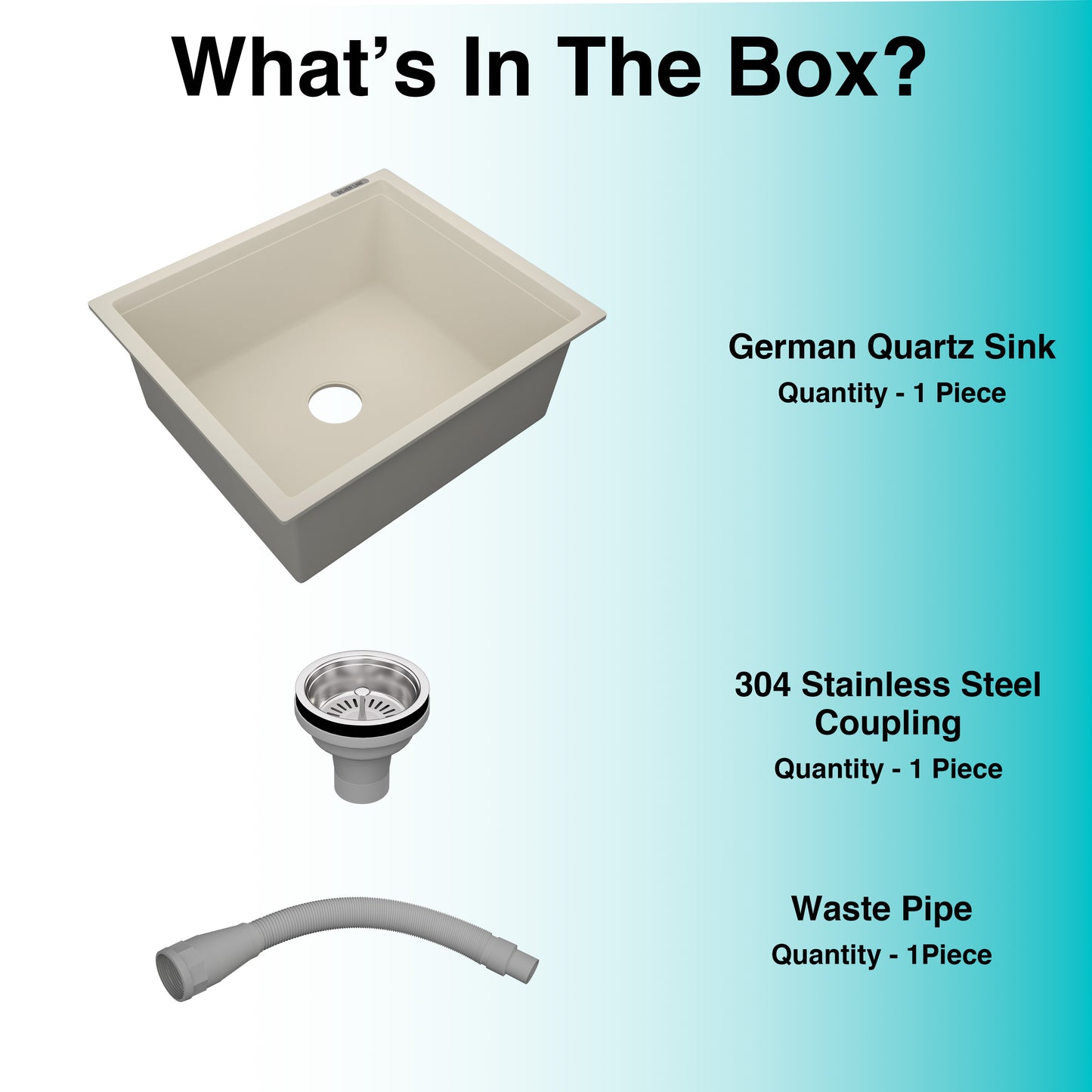 German Quartz Single Bowl Kitchen Sink - Ivory (21" x 18" x 8")