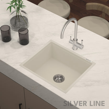 German Quartz Single Bowl Kitchen Sink - Ivory (21" x 18" x 8")