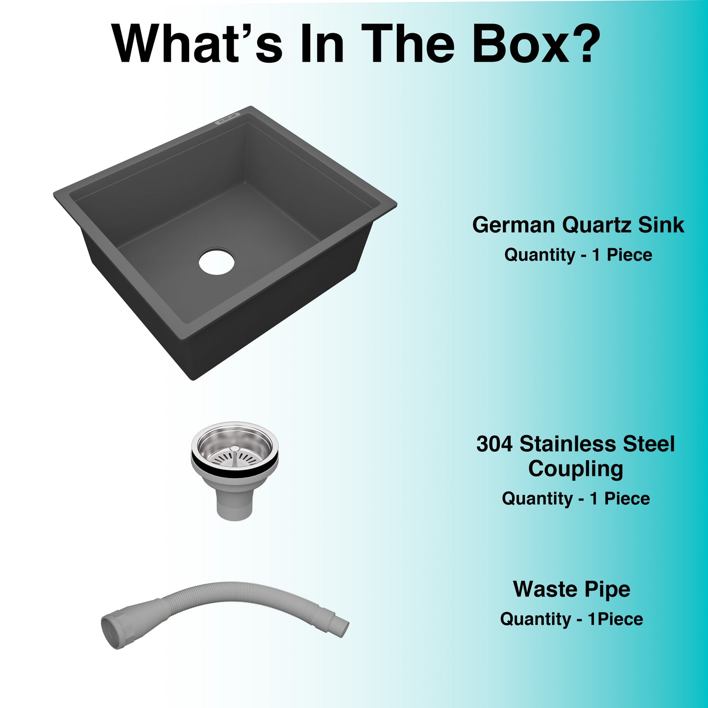 German Quartz Single Bowl Kitchen Sink - Slate (21" x 18" x 8")