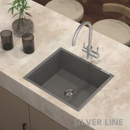German Quartz Single Bowl Kitchen Sink - Slate (21" x 18" x 8")